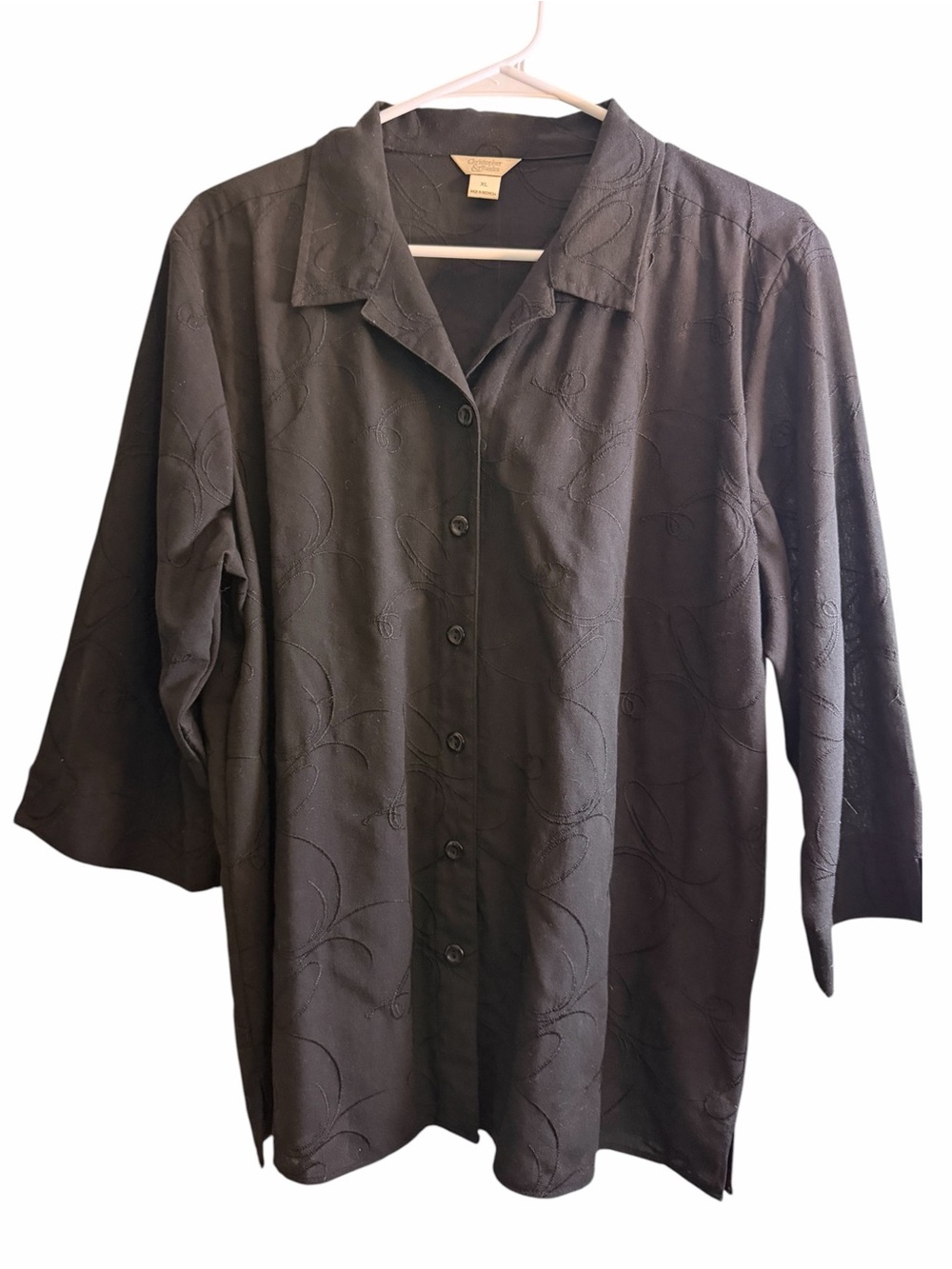 Women’s Christopher and Banks Size XL black embroidered button down blouse! EUC!